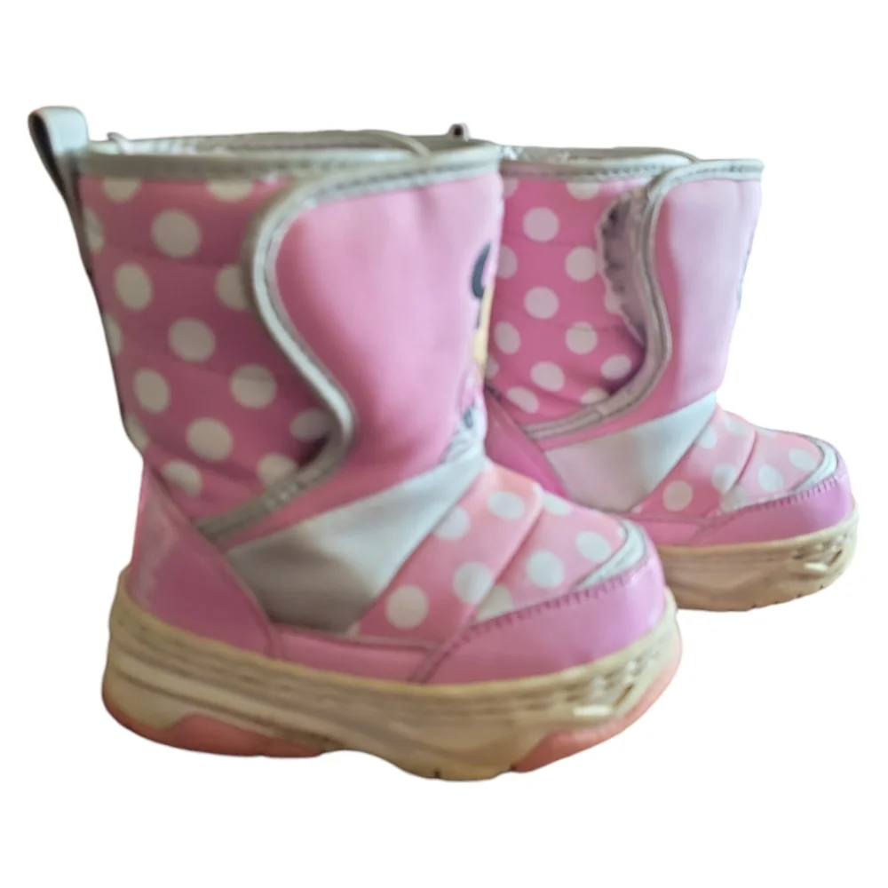 Vtg Disney Minnie Mouse Pink Polka Dot Play Work Winter Boots Sz 6